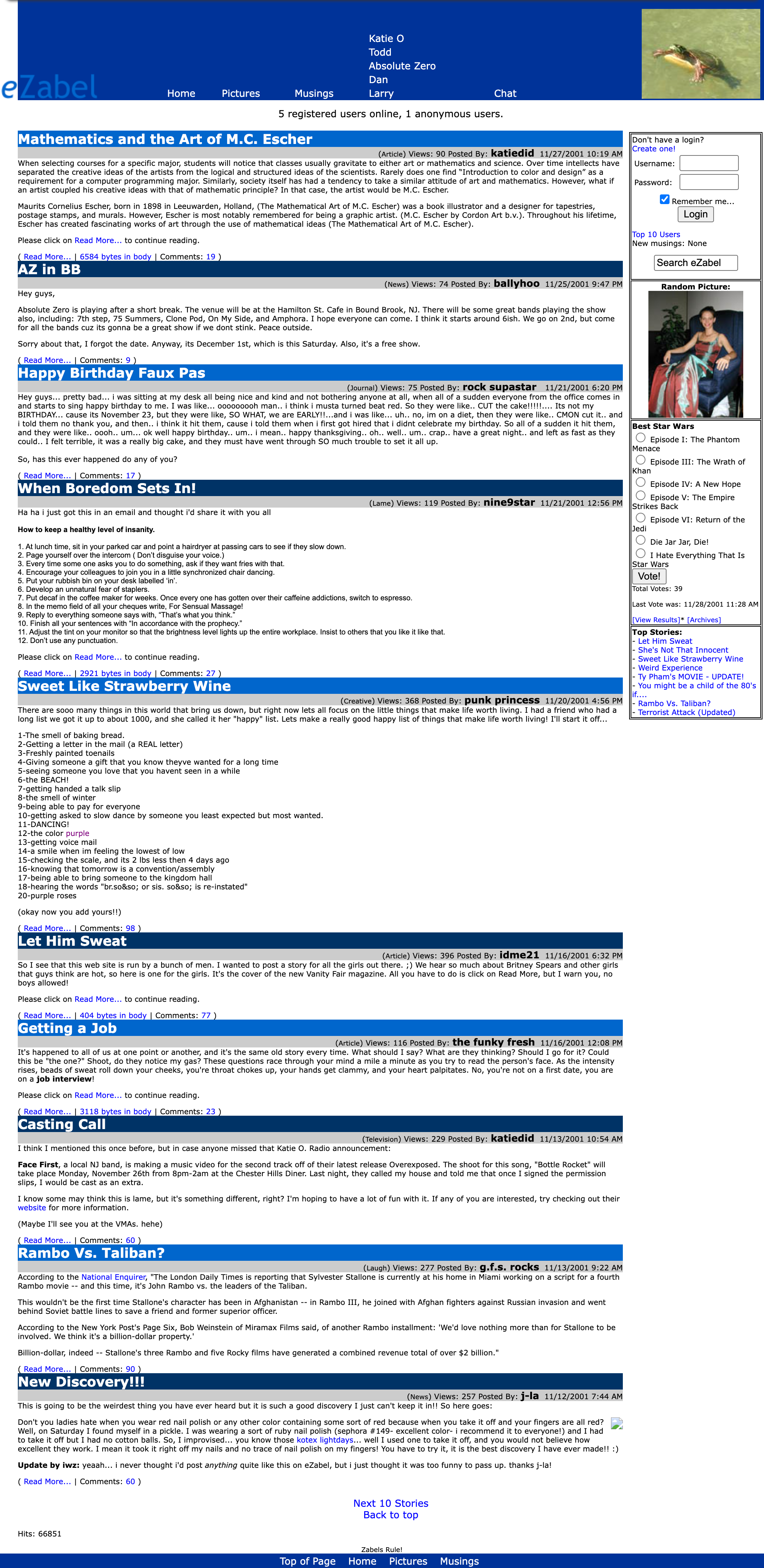 eZabel homepage, November 2001