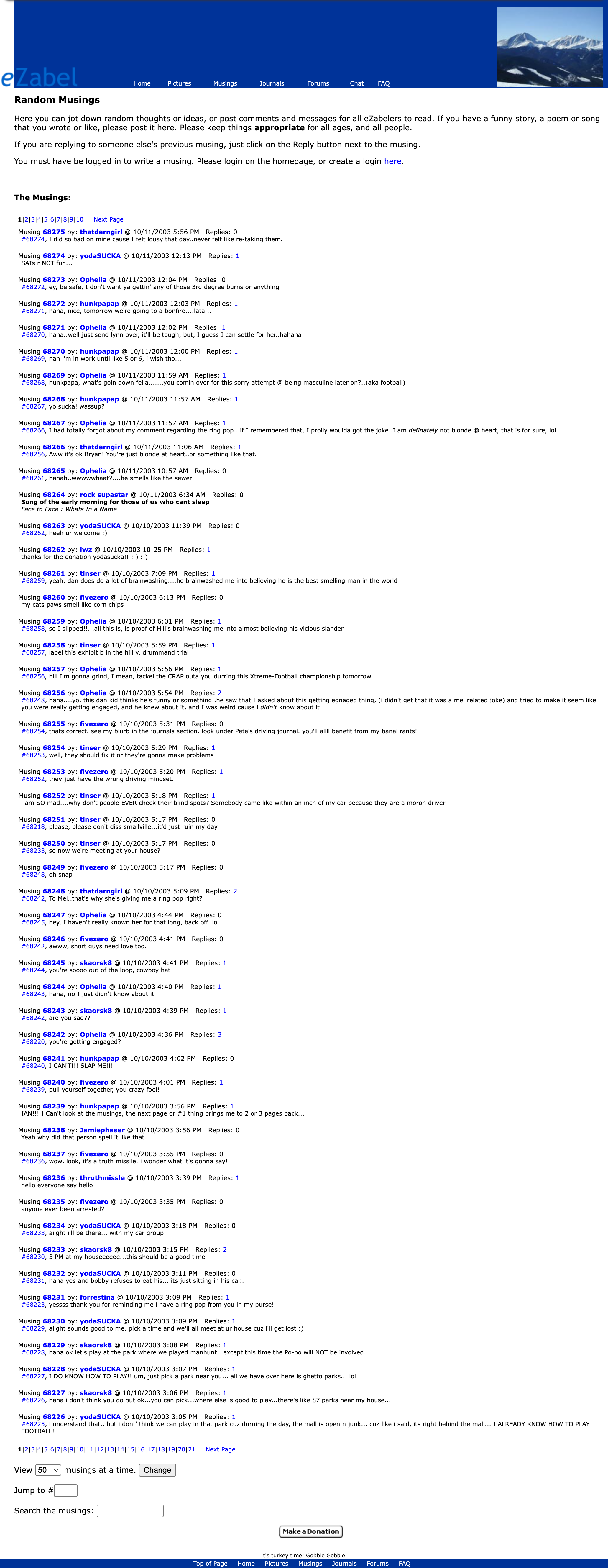 eZabel Musings page, October 2003