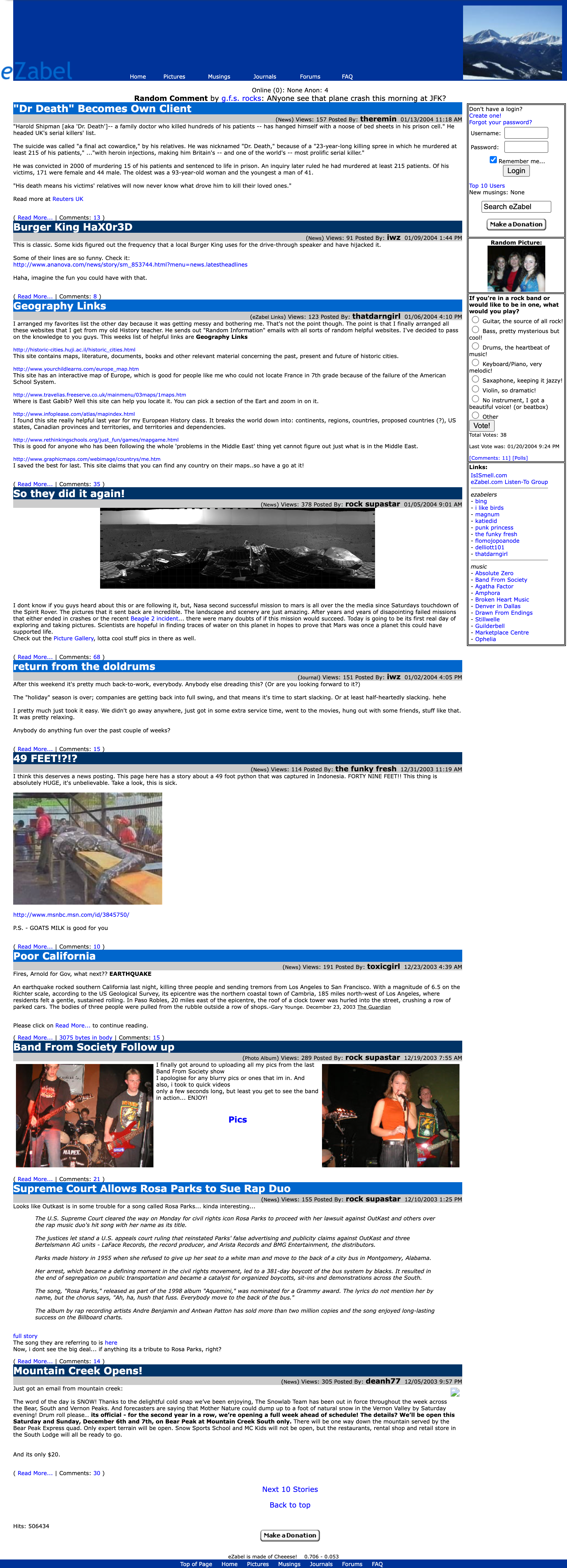 eZabel homepage, January 2004